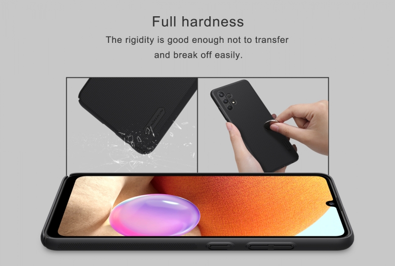 Ốp Lưng Samsung Galaxy A32 4G Hiệu Nillkin Dạng Sần Cứng có bề mặt được sử dụng vật liệu PC không ảnh hưởng môi trường, có tính năng chống mài mòn, chống trượt, chống bụi, chống vân tay và dễ dàng vệ sinh